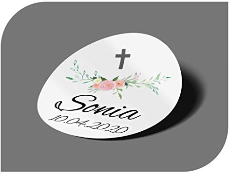 CrisPhy personalisierbare Aufkleber zur Kommunion oder Taufe mit Namen und Datum, Aufkleber für Einladungen zur Hochzeit, Verlobung, Geburtstag, Party, Vintage, Stempel