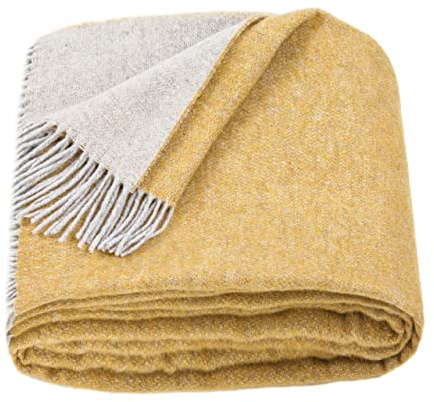 LYHome Wolldecke aus Merinowolle, Kuscheldecke für Sofa & Bett, 140x200 cm | Tagesdecke 80% Wolle, 20% Nylon, OEKO-TEX. Warme & Weiche Merino Decke, Sofadecke, Indoor & Outdoor Ganzjährig | Senfgelb