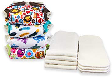 Petit Lulu 4 AIO Taschen Stoffwindel mit Einsätzen | Stoffwindelpackung | Fluffy Organic | Druckknöpfe | Wiederverwendbar und Waschbar | Hergestellt in EU