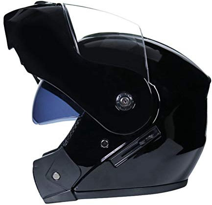 N/A Casque Intégral Moto avec Double Visière Casque de Moto pour Homme et Femme Casque de Motocross Vintage - Noir Brillant | Transparent, XL