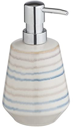 WENKO Dispensador de jabón Navalon de cerámica de alta calidad, pintado a mano, dispensador de jabón marítimo en colores claros con interesante juego de patrones, rellenable con hasta 350 ml de jabón, diámetro 10 x 16 cm, multicolor