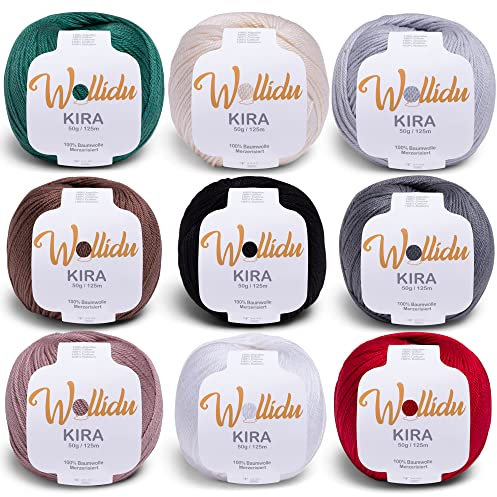 Wollidu Kira 100% Baumwolle zum Stricken und Häkeln 9 x 50g Set Häkelgarn Strickgarn Bunt Farbmix 2