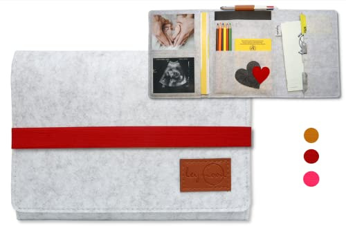 leymoon - U Heft Hülle Mutterpasshülle, Geschenk für Schwangere und Mama's mit vielen Fächern für Mutterpass, Ultraschallbilder, Kinder U-Heft, Impfpass uvm. (XXL_Rot)…