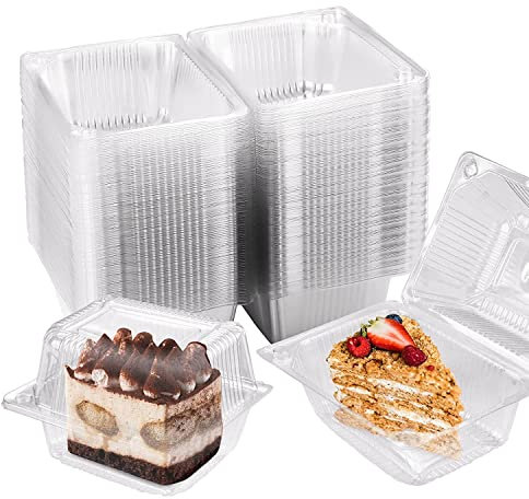 KAHEIGN 60 Pezzi Scatole per Fette Di Torta, 14cm x 10cm Scatole Singole per Cheesecake Scatole per Cupcake A Conchiglia Contenitore per Alimenti Con Cerniera In Plastica Trasparente con Coperchi