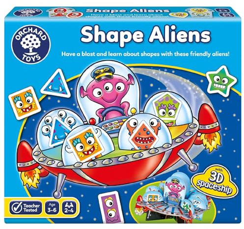 Orchard Toys Shape Aliens Game, Space themed Board Game, Family Fun, Family Game, Perfect for Kids Age 3-6