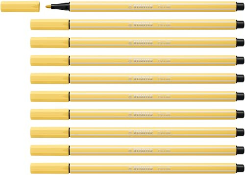 Premium fiberpenna – STABILO Pen 68 – förpackning med 10 – ljusgul