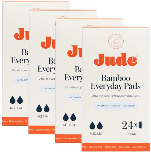 Jude Everyday Bamboo Incontinence Pads for Women | Medium Leaks & Gushes | Ultra Thin, Super Soft & Absorbent Leak Protection | Secure Day & Night Moisture Barrier | 96 Disposable Biodegradable Pads