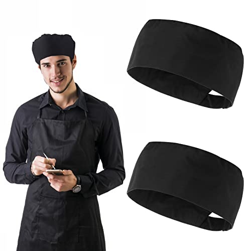 Yolev 2 Stücke Kochmütze Herren Küche Kochen Food Service Cap Verstellbare Schwarzer Hut kochmützen Food Service Cap für Koch Mütze Servieren und Andere Jobs Schwarz Damen