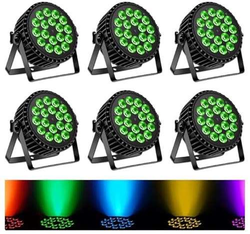 DELIBANG LED Par Scheinwerfer 200W 18 LED Bühnenlicht Strahler Discolicht Partylicht,8CH Par LED RGBW DMX Strobe Sound Aktiv Modus Beleuchtung DJ Lichteffekt für Show Bar KTV Party Halloween 6pc