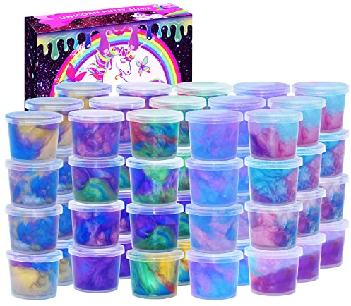 BVEHSR 48 Packs Galaxy Putty Slime, Party Favor for Kids Girls & Boys, Adults, Non Sticky, Stress & Anxiety Relief, Wet, Super Soft Sludge Toy,Easter Basket Stuffers