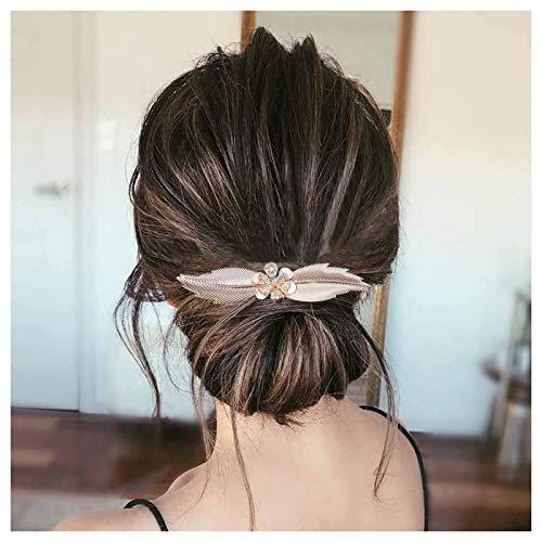 Allereya Vintage Metallblatt Haarkamm Haarspange Kristall Blume Haarkamm Gold Große Feder Kopfbedeckung Metallfeder Haarkamm Dekorative Kopfbedeckung Haarschmuck für Frauen und Mädchen (Gold)