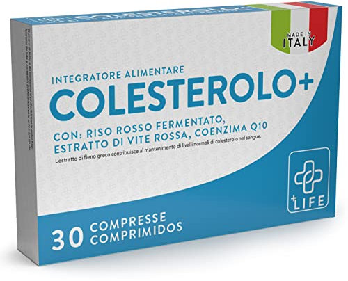 COLESTEROLO Integratore Con Riso Rosso Fermentato, Fieno Greco E Coenzima Q10 Piulife® 30 Compresse Concentrazione Di Monacolina K, Estratto Di Vite Rossa, Vit B12, Colest Astuccio