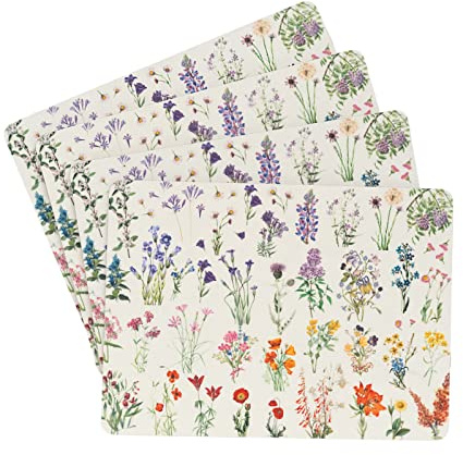 Grupo Erik: Set Sottopiatti Wild Flowers | Botanical Wild Flowers Collection: Set 4 tovagliette rettangolari con stampa decorativa, 28x20cm, retro in sughero e stampa resistente al calore