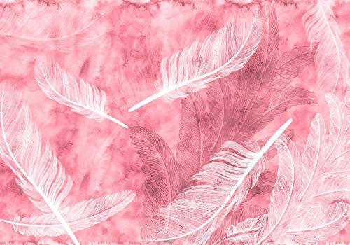 wandmotiv24 Fototapete Rosa Aquarell Federn, 300 x 210 cm - selbstklebende Strukturtapete, Wanddeko, Wandbild, Wandtapete, weiß, Vintage M1942