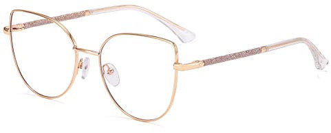 kachawoo Anit Blaue Licht Brillen Große Katzenauge Metall Glitter Rahmen Computerbrille für Dame Junge Eyewears mit Blaue Ray Linse (gold with clear)
