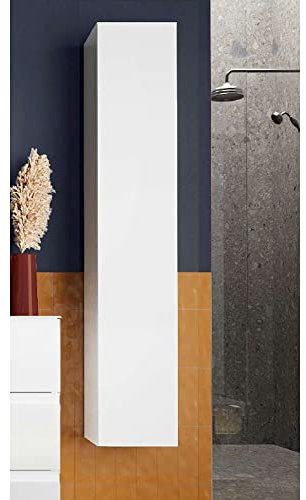 Stilprojectstore Colonna Bagno Sospesa 1 Anta Bianco Lucido – Modello Start, 26x138x26 cm, Mobile Salvaspazio con 3 Ripiani Interni, Made in Italy