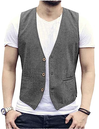 AeoTeokey Gilet d'été en lin pour homme, décontracté, coupe droite