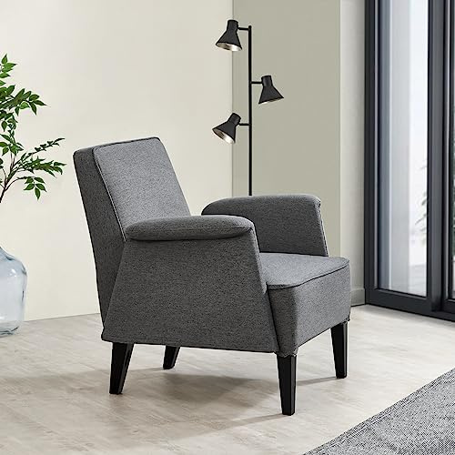 [en.casa] Poltrona Classica Con Braccioli da Lettura - Piedini in Legno e Seduta Imbottita - Rivestimento in Tessuto Grigio Scuro