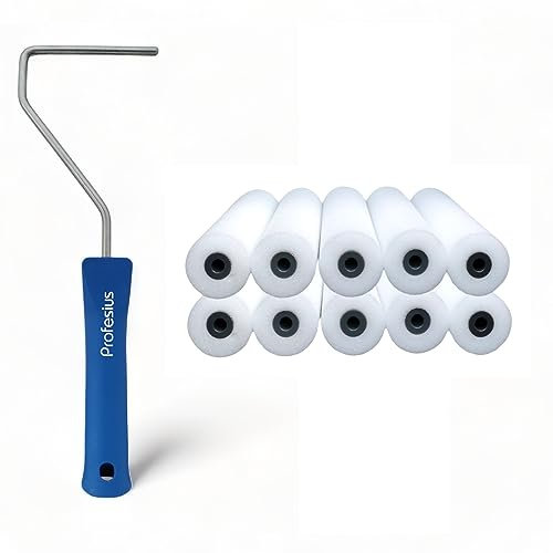 10x 11cm Profesius Lackierwalzen Lackrollen mit Steckbügel - Schaumwalze feinschaum, beidseitig gerade - für das Streichen von glatten Oberflächen und Arbeiten mit Lacken aller Art
