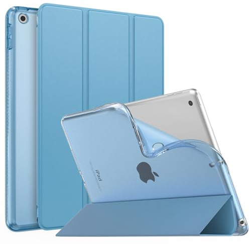 MoKo Coque pour iPad 9ème/8ème/7ème Gén (2021/2020/2019), Bleu Brumeux | Translucide Coque Folio Intelligente de Protection Légère avec Dos en TPU Souple avec Réveil/Sommeil Auto Support Touch ID