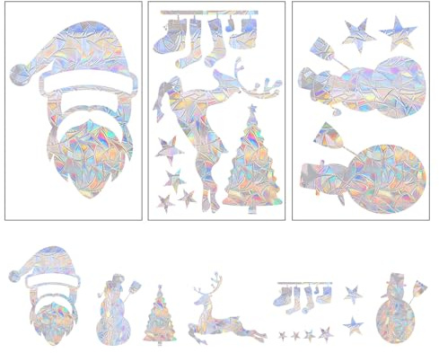 3 immagini natalizie per finestre, autoadesive per finestre, albero di Natale, fiocchi di neve