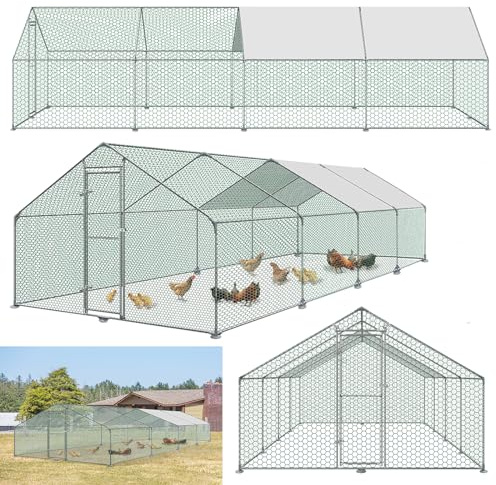 SAILUN Pollaio da esterno con serratura, 3 x 8 x 2 m, gabbia e casetta per polli, telaio in acciaio zincato resistente, tetto ombreggiato in polietilene, adatto per galline, anatre, cani, conigli,