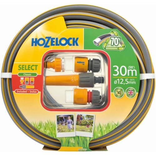 HOZELOCK - Select Hose 12.5mm x 30m Set, Up to 70% Recycled PVC, Braided Reinforcement, Hard-Wearing Garden Hose, Quality and Durability, Weather-Proof with UV and Frost Protection [100-100-577]