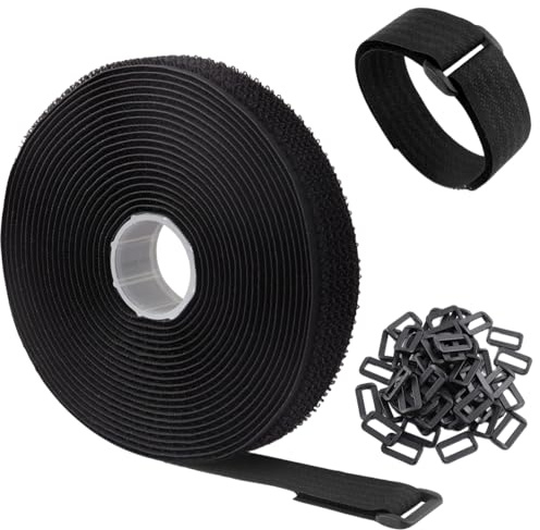 ZEVONDA 10m x 2cm Klettband mit 50 Schnalle - Freie Schnittlänge Klett Kabelbinder Wiederverschließbar, Kabel Klettbinder Klettverschluss Band, Schwarz