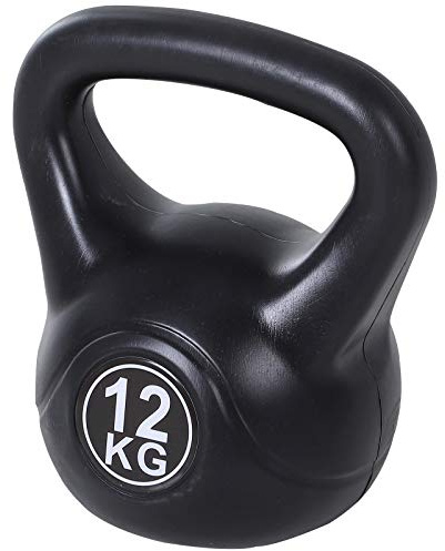 DecHome - Kettlebell 12 kg, PVC e Sabbia, ø17cm, Nero
