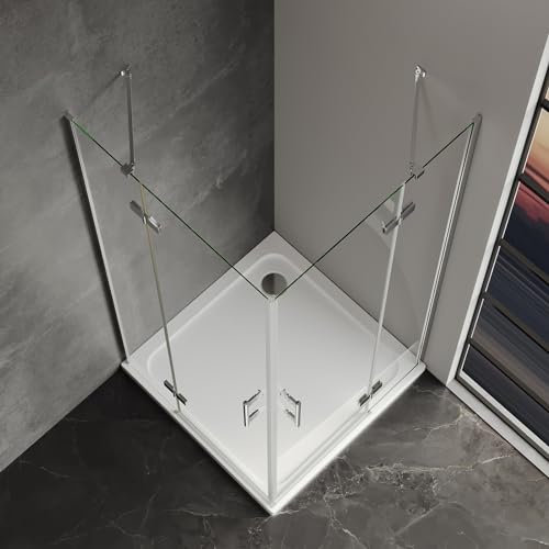 IMPTS Duschkabine 100x120 CM Eckeinstieg Falttür Duschtüren mit Diagonalen Sicherheitsstange Eckig Dusche Duschwand Duschabtrennung mit 6mm ESG Glas Doppel Falttüren, Höhe 195cm