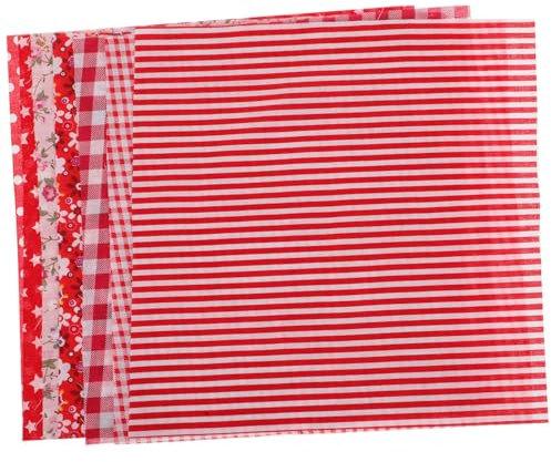 Patchwork Stoffset Rot mit Katzenmotiv, Baumwolle, 7 Stück