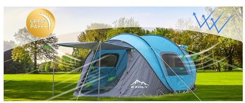 Tente Pop-up pour 4 Personnes pour Le Camping, étanche, Facile à Installer en 10 Secondes, Tente familiale instantanée, Tissu Oxford 210D Comprenant des poteaux pré-assemblés (Bleu)
