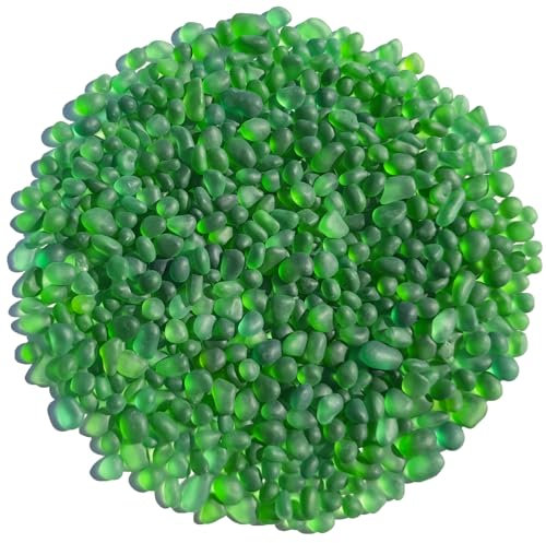 QYGL Sea Glass Stones - 0.9LB Green Frosted Glass Pebbles Gemstones