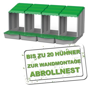 MeineHennen 4er Legenest/Abrollnest für Hühner (bis 20 Hühner) | Robuster Kunststoff | Saubere Eier durch Abrollsystem | Wandmontage & Modular | Grau/Grün, 112,1 x 51,5 x 46,5 cm