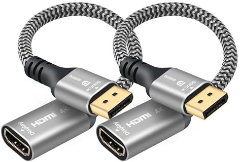 4K@60Hz DisplayPort to HDMI Adapter 2Pack, Uni-Directional DP DisplayPort Male (Source) to HDMI Female (Screen) Braided Cord Converter Connector for PC, Dell, HP, AMD, NVIDIA Laptop HDTV Monitor
