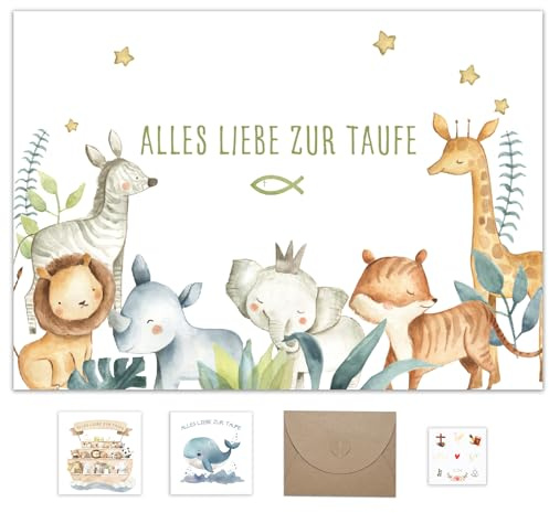 Taufandenken Karte Taufe mit Umschlag aus Kraftpapier,Taufgeschenke für Jungen Mädchen Patenkind Geburt Taufkarten, Glückwunschkarten zur Personalisiert Geschenk Klappkarte Waldtieren