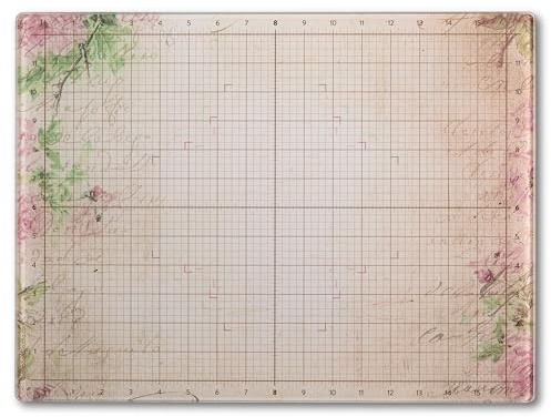GLASSBOARD STUDIO Glas-Bastelunterlage, magnetisch, hitze- und kratzfest, zum Basteln, Malen für Mixed-Media-Kunst, mit Rasterlinien, rutschfeste Gummifüße (Vintage Blumenmotiv, 34 x 45,7 cm)