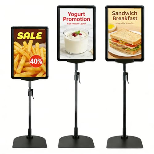 MUXHEL Lot de 3 porte affiche a4, porte affiche, présentoir, présentoir A4 sur Pied 360 Degrés Réglable, porte menu restaurant, pour Bureau, Restaurant, Entreprise