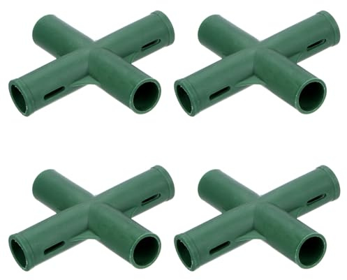 M METERXITY 4 Stück 19mm Gewächshausrahmen-Verbindungsstücke, 4-Wege-Flachrohrarmatur für Weinlaube/Sonnenschutzschuppen/Gartenpflanzpfähle, Gewächshauszubehör [Grün]