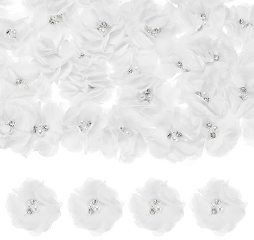 M METERXITY 15-Pack Chiffon Flowers 2.17'' x 2.17'' Mesh Fabric, White