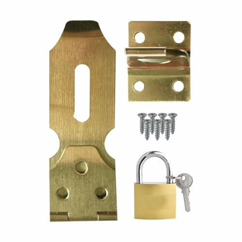 Hasp and Staple with Padlock Heavy Duty Metal Latch Clasp Lock 3 Hasp & 25mm Brass Padlock Set with 3 Keys Fixing Staple Gate Lock Ideal for Securing Door Window Shed Cabinet Pet Cage Crate (1Pack)