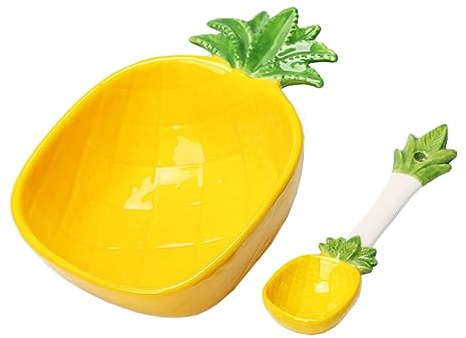 PRETYZOOM Keramikschale mit Ananas Motiv 300ml für Kinder mit Löffel Glatte Oberfläche Praktisches Essgeschirr für Unabhängiges Essen Beim Picknick oder Esszimmer