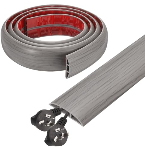 sourcing map 6ft Cord Cover Floor W0.5 x H0.3 Inner Channel PVC Hide Extension Cable Floor Wire Hider Wire Covers Protector for Prevent Cable Trips Cables Management, Wood Grey