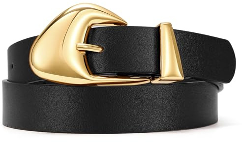 SUOSDEY Ledergürtel für Jeans Hosen, Modischer Damen Gürtel mit Gold Silberner Schnalle 2.8 cm Breit