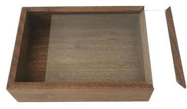 BOSHYUM Organisateur de Colliers, Bijoux et Articles Divers, Anti-poussière, Transparent, élégant, présentoir de Commode, vitrine en Noyer Noir, Bois Massif, Couvercle en Verre, Organiser