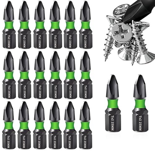 20pcs 1/25mm PH2 Anti Slip Phillips Bit #2 Insert Bits,Magnetic Phillips Screwdriver Bit Set,Strong Magnetism Drill Bits, 1/4 Inch Hex Shank TS2 Steel Cross Impact Screws Driver Bits with Storage Box