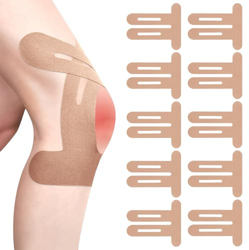 10 PCS Bandes de Kinésiologie Prédécoupées pour Genoux, Tape de Kinesiologie élastiques et Imperméables pour Genoux, Aux épaules, Aux Chevilles et Aux Poignets (Beige)