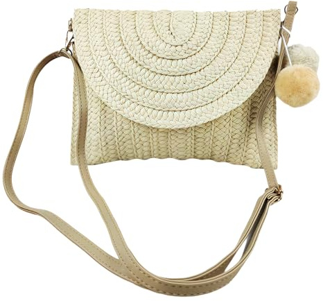 MUNSKT Straw Bag Clutch Handbag with Keychain, Zipper Closure Summer Beach Crossbody Bag for Women, Woven Envelope Purse for Evening Party