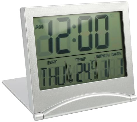 Orologio digitale LCD da viaggio sveglia pieghevole con retroilluminazione, visualizzazione giorno/data e temperatura, toni di allarme multipli - compatto e portatile, per scrivania e uso in viaggio