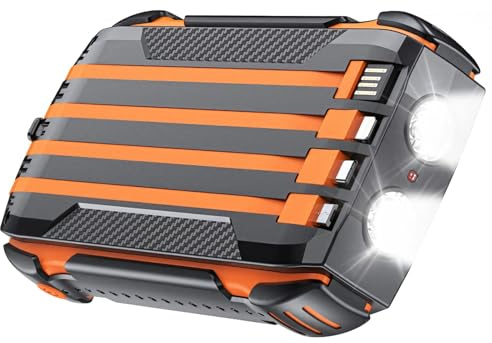 wkao Caricabatterie solare Power Bank da 30000 mAh, batteria ad alta capacità a ricarica rapida con USB-C e torcia a LED per attività all'aperto, arancione